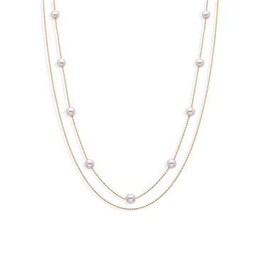 Double Chain Pearl Necklace in 18k Gold Plated 925 Sterling Silver-Necklaces-GULI GULI