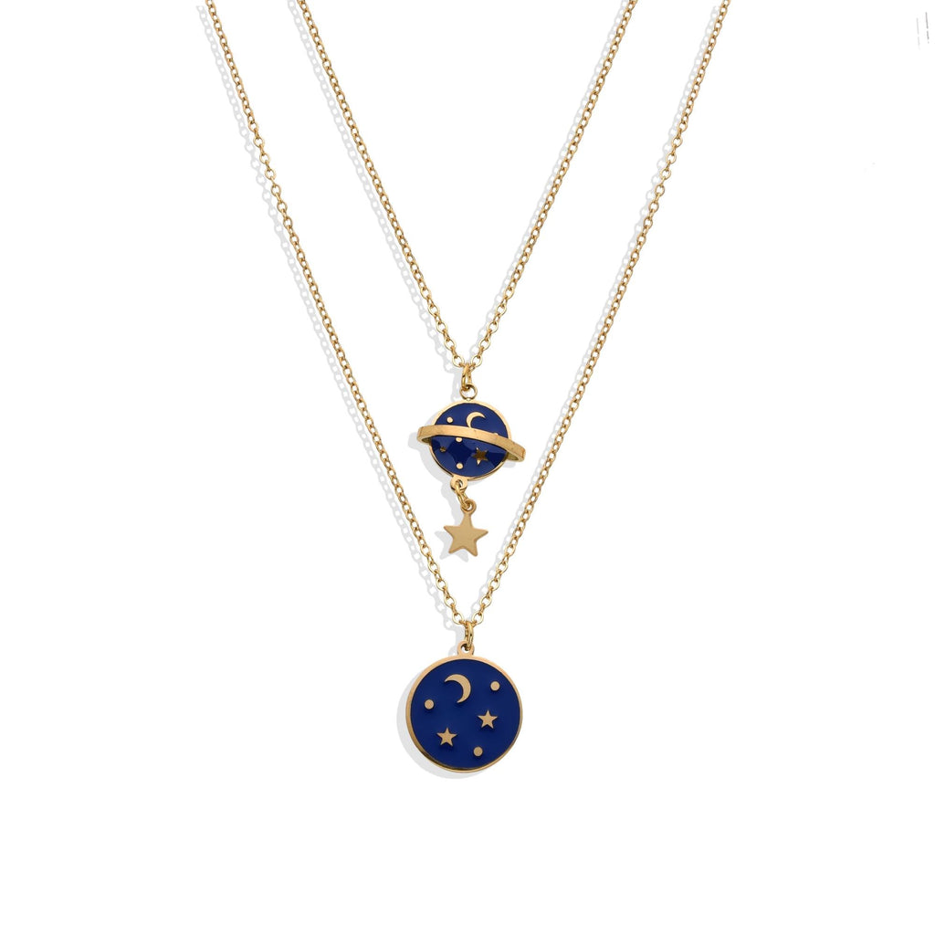 Double Layer Planets and Stars Necklace-Necklaces-NEW WEI