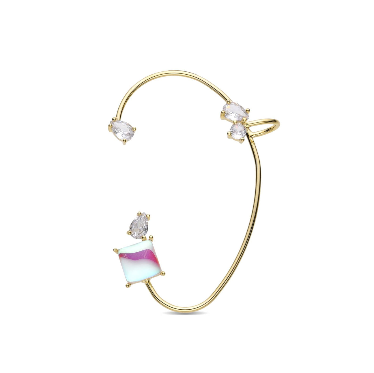 Ear Cuff in Gold Fashion with Square Zirconia with 18k Gold Plated-Earrings-NEW WEI