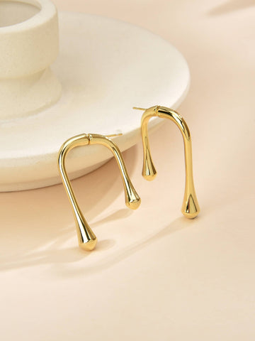 Earring with Falling Drop Design in Cooper and 18k Gold Plating-Earrings-YIWU SHUO QIPEARL