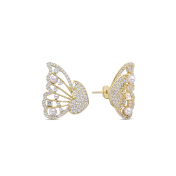 Earrings 18k Gold Plated 925 Sterling Silver and Butterfly Shape with Embedded Micro Zirconia-Earrings-GULI GULI