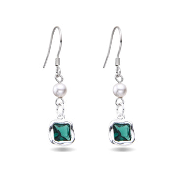 Earrings 925 Sterling Silver with Green Zircon Square-Earrings-NEW WEI