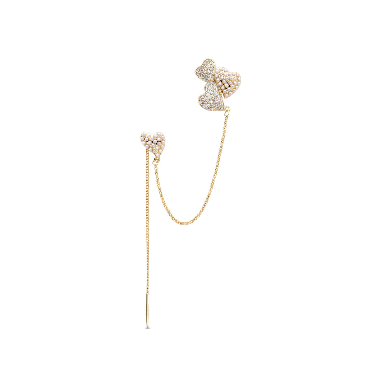 Earrings Ear Cuff Heart Gold Fashion with Pearl and Zirconi-Earrings-LANDCICA