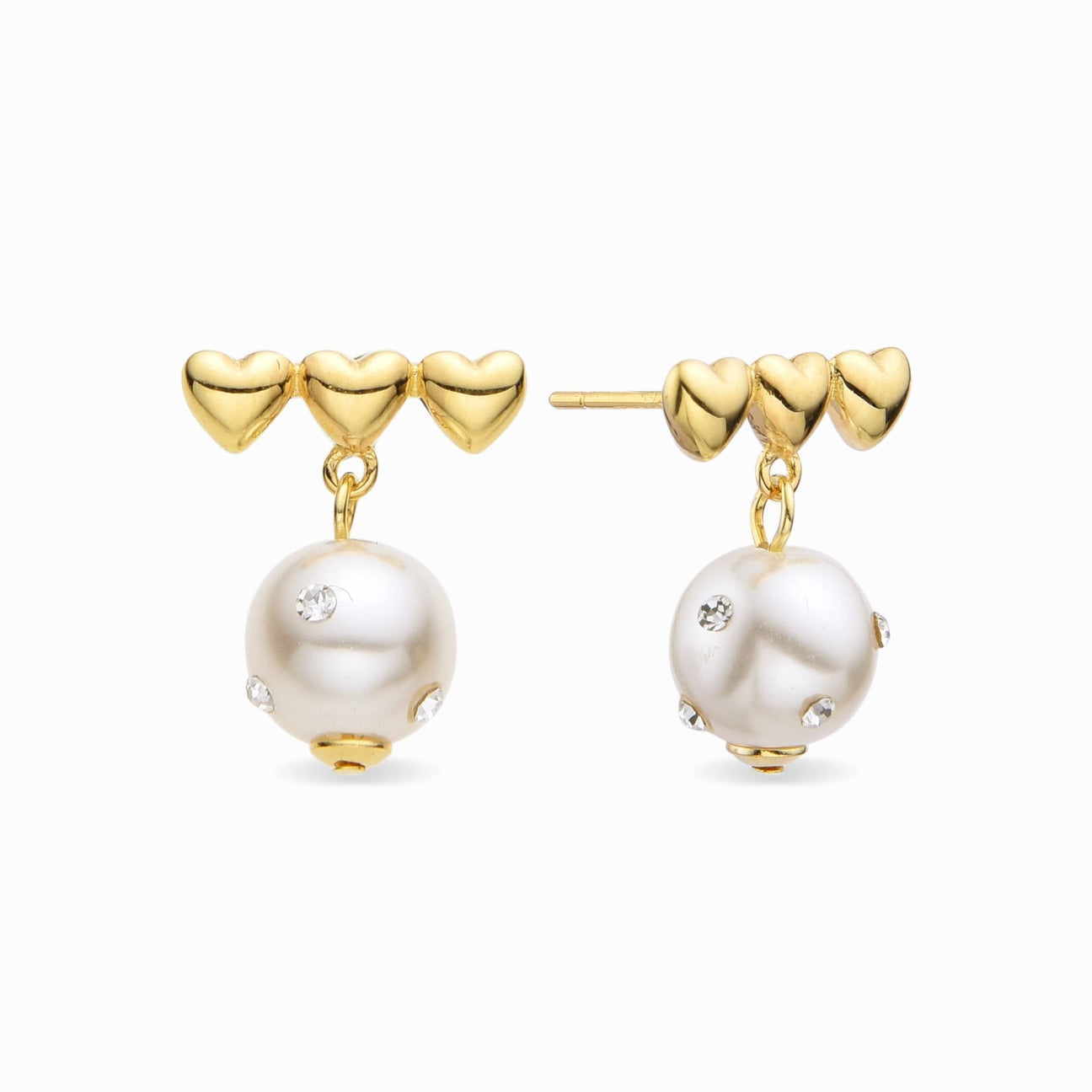 Earrings Hearts with Pearls in 18k Gold Plated 925 Sterling Silver with Zircons-Earrings-GULI GULI
