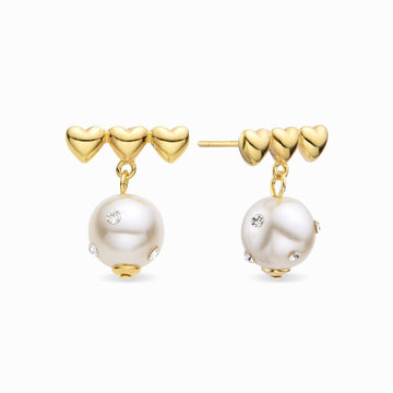 Earrings Hearts with Pearls in 18k Gold Plated 925 Sterling Silver with Zircons-Earrings-GULI GULI