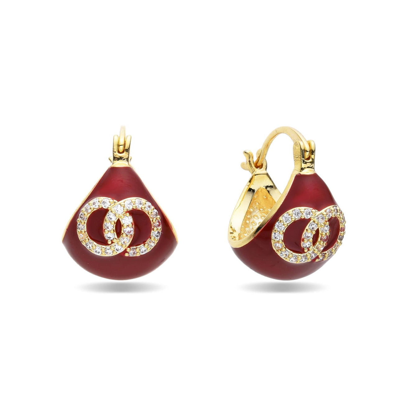 Earrings Red 18k Gold Fashion with English Clasp and Micro Zircons-Earrings-NEW WEI