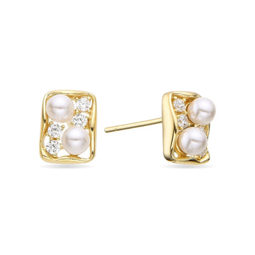 Earrings Square in 925 Sterling Silver 18k Gold Plated with Pearls and Zirconia-Earrings-GULI GULI
