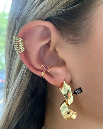 Earrings with Abstract Design in Cooper and 18k Gold Plating-Earrings-ZIRCONIA