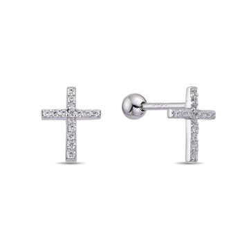 Earrings with Cross Design with Micro Zirconia in 925 Silver-Earrings-GULI GULI