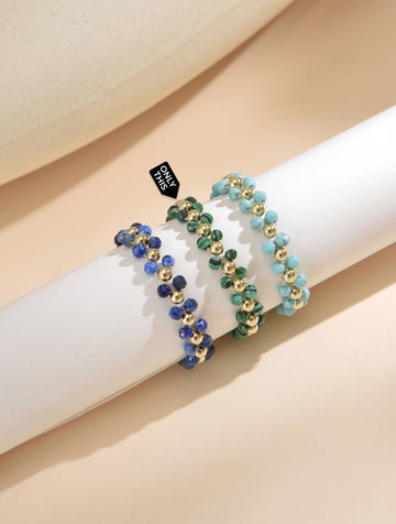 Elastic Bracelet Made with Green Crystals and Golden Beads-Rings-Peling