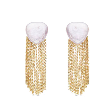 Elegant Gold Plated Sterling Silver Waterfall and Mother-of-Pearl Stud Earrings-Earrings-GULI GULI