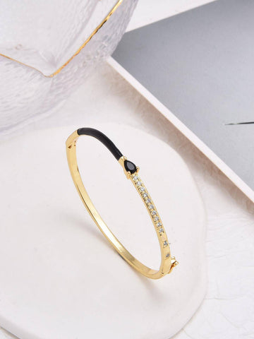 Elegant Golden Bracelet with Black Zirconia in 18k Gold Plated-Bracelets-JOYERIA OA XINGYE