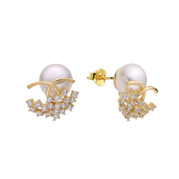 Elegant Pearl Earrings with Zirconia in 925 Silver and 18k Gold Plated-Earrings-GULI GULI