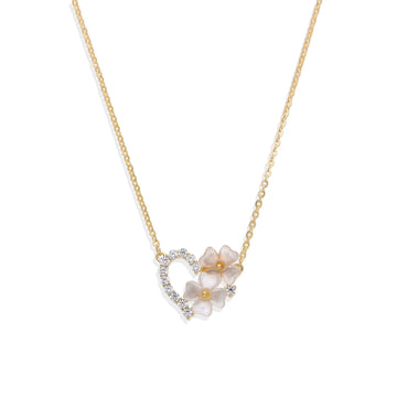 Flower Heart Necklace in 18k Gold Plated 925 Sterling Silver with Clear Zircons-Necklaces-GULI GULI