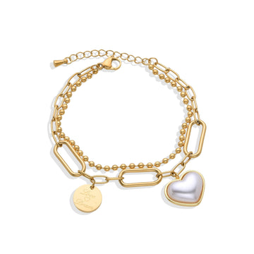 Gold Fashion Bracelet with Heart Pendants-Bracelets-NEW WEI