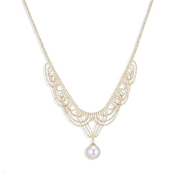 Gold Fashion Necklace Danglings Chains and Pearl pendant.-Necklaces-ROMANE