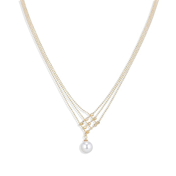 Gold Fashion Necklace Interlocking Design and Pearl Pendant.-Necklaces-ROMANE