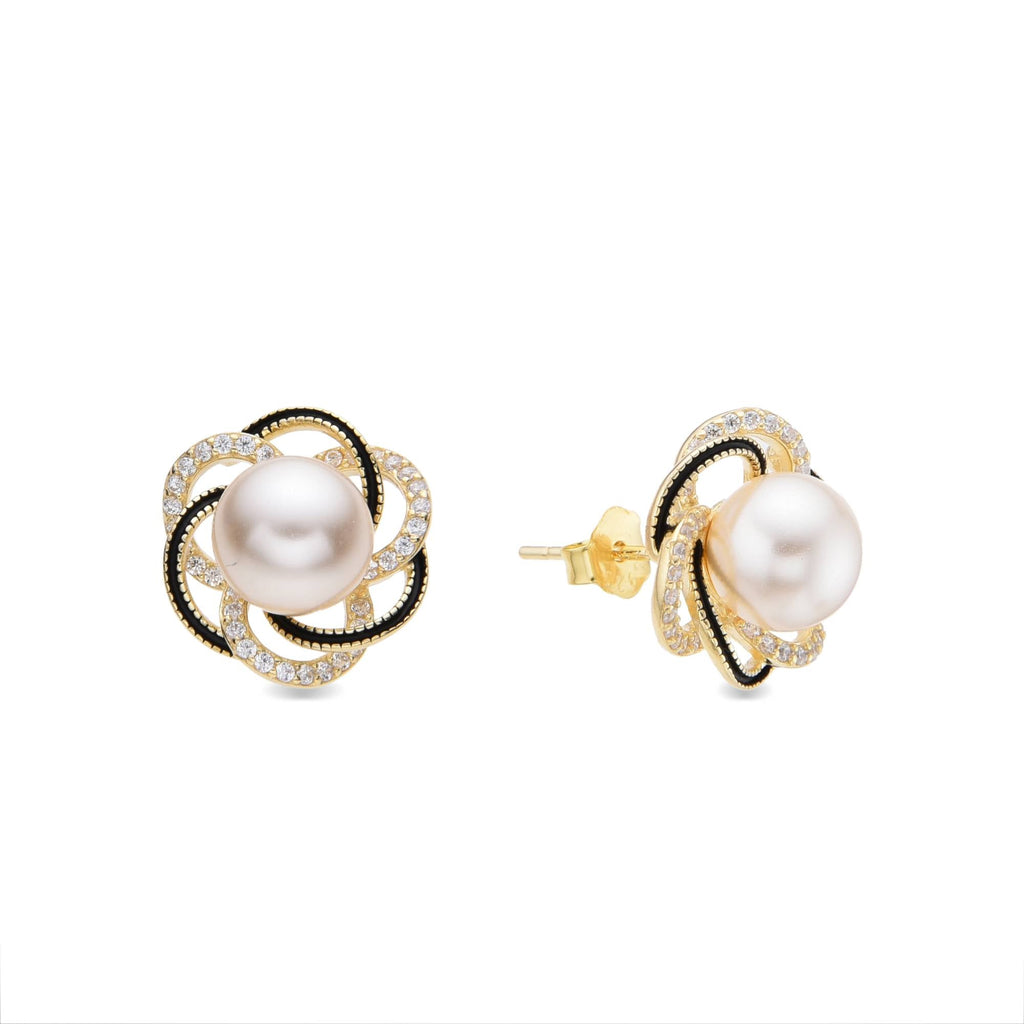 Gold-Plated 925 Sterling Silver Interlocking Pearl Stud Earrings-Earrings-GULI GULI