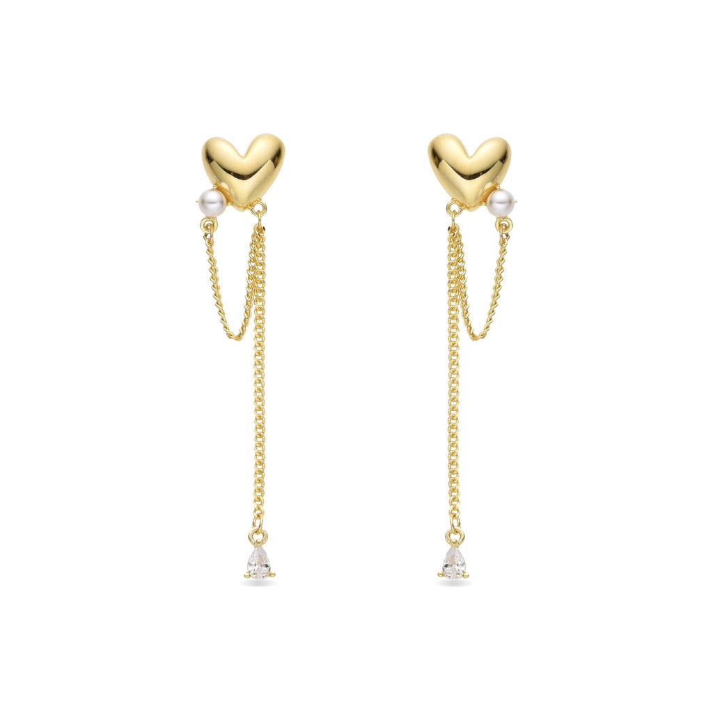 Golden Heart Earrings in 18k Gold Plated 925 Sterling Silver with Pearls-Earrings-GULI GULI