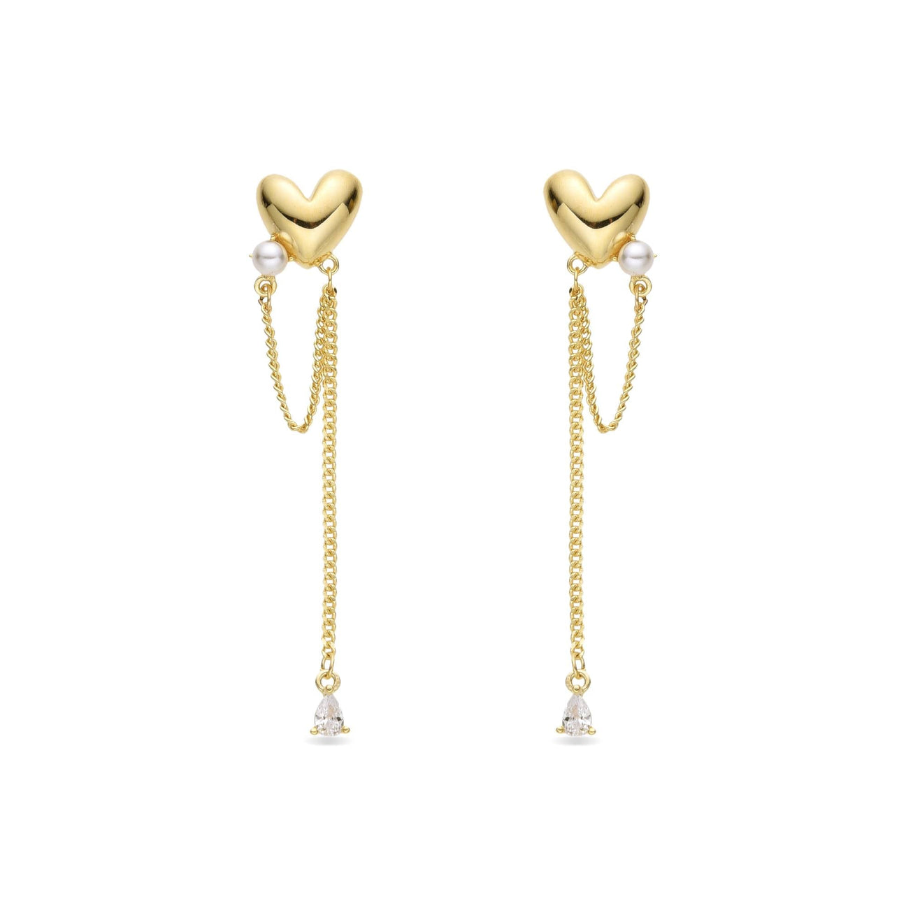 Golden Heart Earrings in 18k Gold Plated 925 Sterling Silver with Pearls-Earrings-GULI GULI