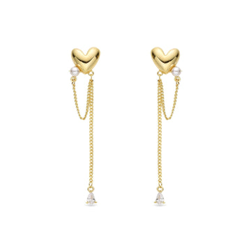 Golden Heart Earrings in 18k Gold Plated 925 Sterling Silver with Pearls-Earrings-GULI GULI