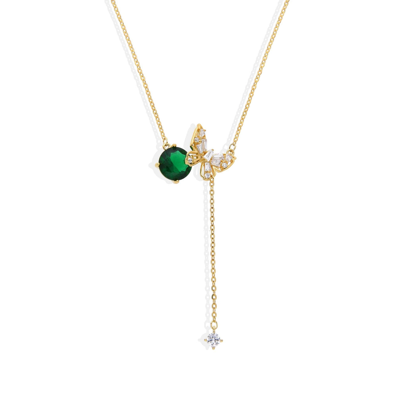 Green Butterfly Necklace in 18k Gold Plated 925 Sterling Silver with Zircons-Necklaces-GULI GULI