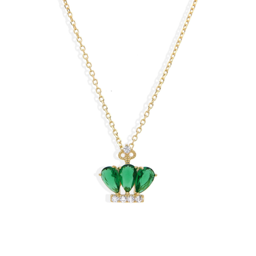 Green Crown Necklace in 18k Gold Plated 925 Sterling Silver with Zircons-Necklaces-GULI GULI