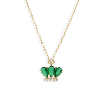 Green Crown Necklace in 18k Gold Plated 925 Sterling Silver with Zircons-Necklaces-GULI GULI