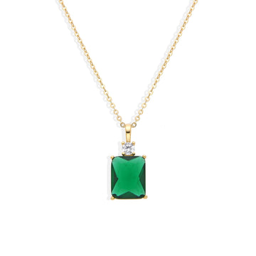 Green Necklace 18k Gold Plated 925 Sterling Silver with Square Zircon.-Necklaces-GULI GULI