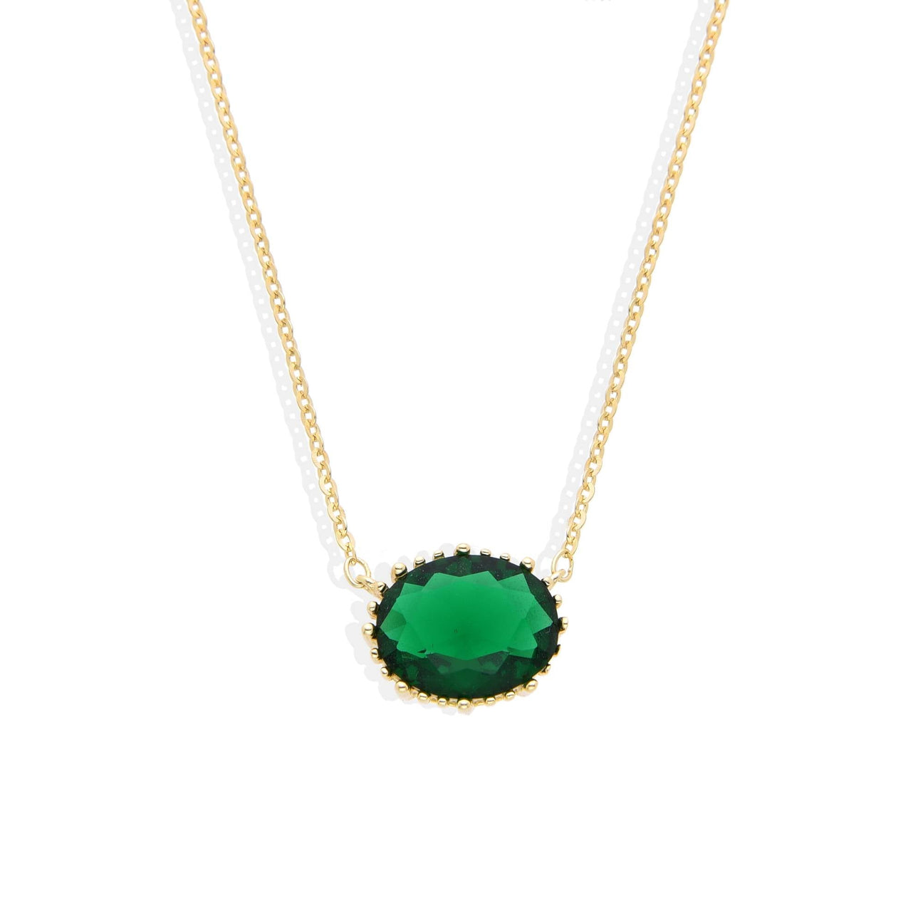 Green Oval Zircon Necklace in 18k Gold Plated 925 Sterling Silver-Necklaces-GULI GULI