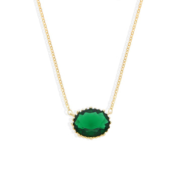 Green Oval Zircon Necklace in 18k Gold Plated 925 Sterling Silver-Necklaces-GULI GULI