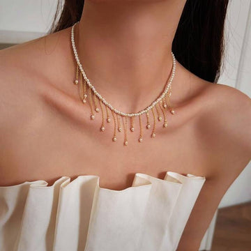 Hanging Pearl Necklace 18k Gold Fashion-Necklaces-NEW WEI