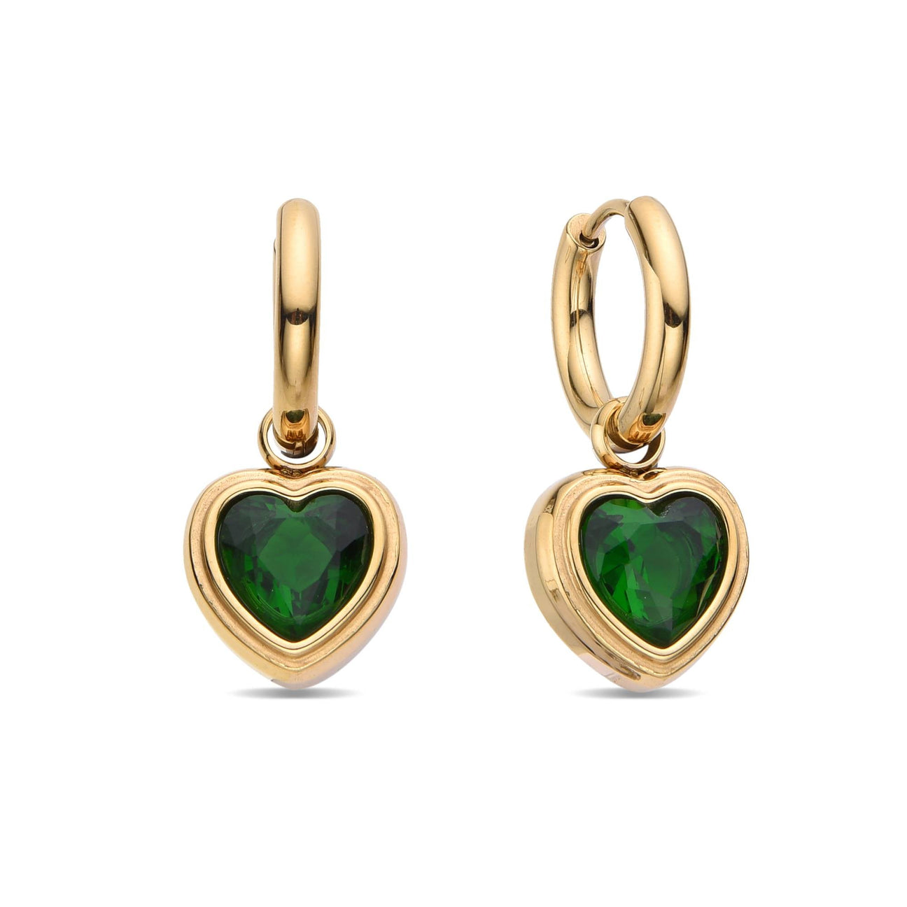 Heart Earrings with Green Crystal in Gold Fashion-Earrings-NEW WEI