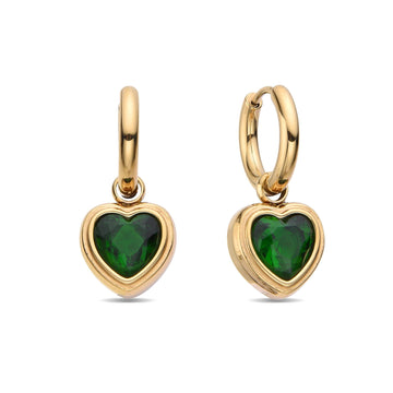 Heart Earrings with Green Crystal in Gold Fashion-Earrings-NEW WEI