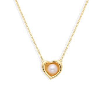 Heart Necklace 18k Gold Plated 925 Sterling Silver with Shiny Pearl-Necklaces-GULI GULI