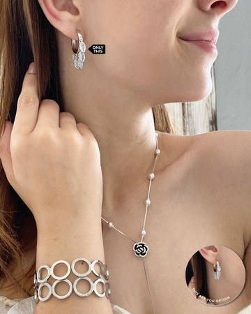 Hoop Design Earrings with Drop Pendants in Brass and Zirconia-Earrings-NEW WEI
