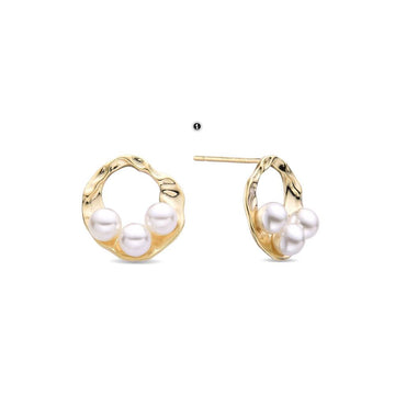 Hoop Earrings Three Pearl 18k Gold Plated 925 Sterling Silver-Earrings-GULI GULI