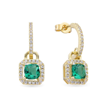 Hoop Earrings with Green Zirconia and Micro Zirconia in 925 Silver with 18k Gold Plated-Earrings-YIA SILVER