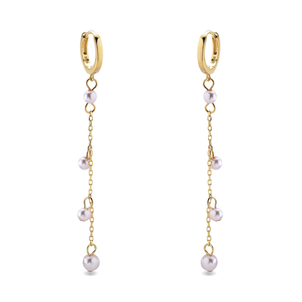 Hoop Earrings with Hanging Pearls in 925 Silver and 18k Gold Plated-Earrings-YIA SILVER