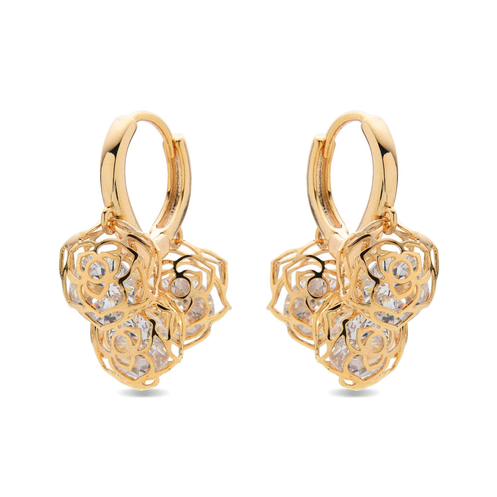 Huggie Earrings 18k Gold Fashion Flower with Zircons-Earrings-NEW WEI