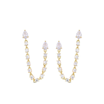 Long Earrings 18k Gold Fashion with Clear Zircons-Earrings-NEW WEI
