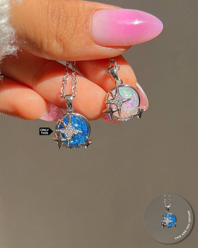 Luminous Blue Sphere and Star Necklace-Necklaces-NEW WEI