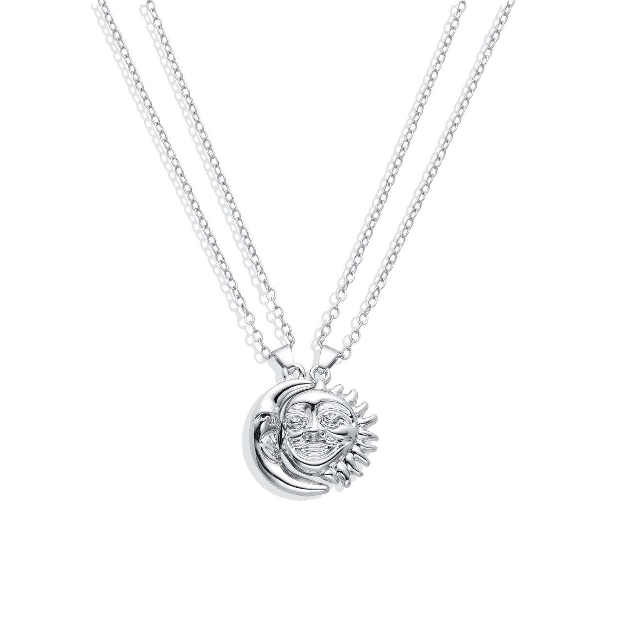 Magnetic Sun and Moon Necklace for Couples in Silver Fashion-Necklaces-NEW WEI