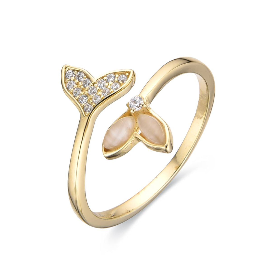 Mermaid Fins Ring with Zirconia in 925 Silver and 18k Gold Plated-Rings-GULI GULI
