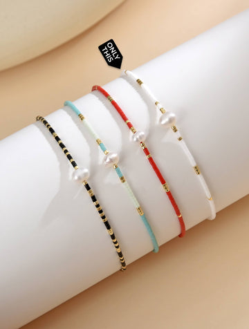 Minimalist Adjustable White Pearl Bracelet-Bracelets-Peling