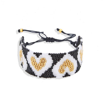 Miyuki Woven Bracelet in the Shape of Hearts in Adjustable Thread-Bracelets-BOJO
