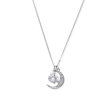 Moon Pendant Necklace with Heart Zirconia in 925 Silver-Necklaces-YIA SILVER