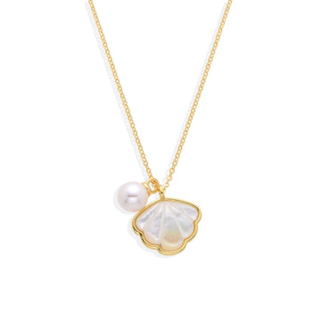 Nacre Sea Shell Necklace in 18k Gold Plated 925 Sterling Silver with Synthetic Pearl-Necklaces-GULI GULI