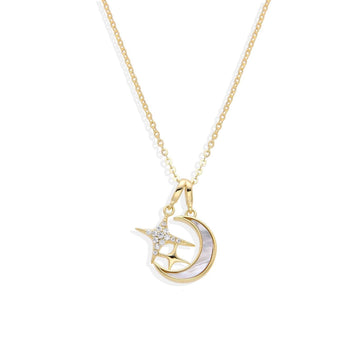 Necklace 18k Gold Plated 925 Sterling Silver with Nacre Moon and Stars with Micro Zircons-Necklaces-GULI GULI