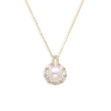 Necklace 925 Sterling Silver 18k Gold Plated with Pearl Pendant and Zircons-Necklaces-GULI GULI